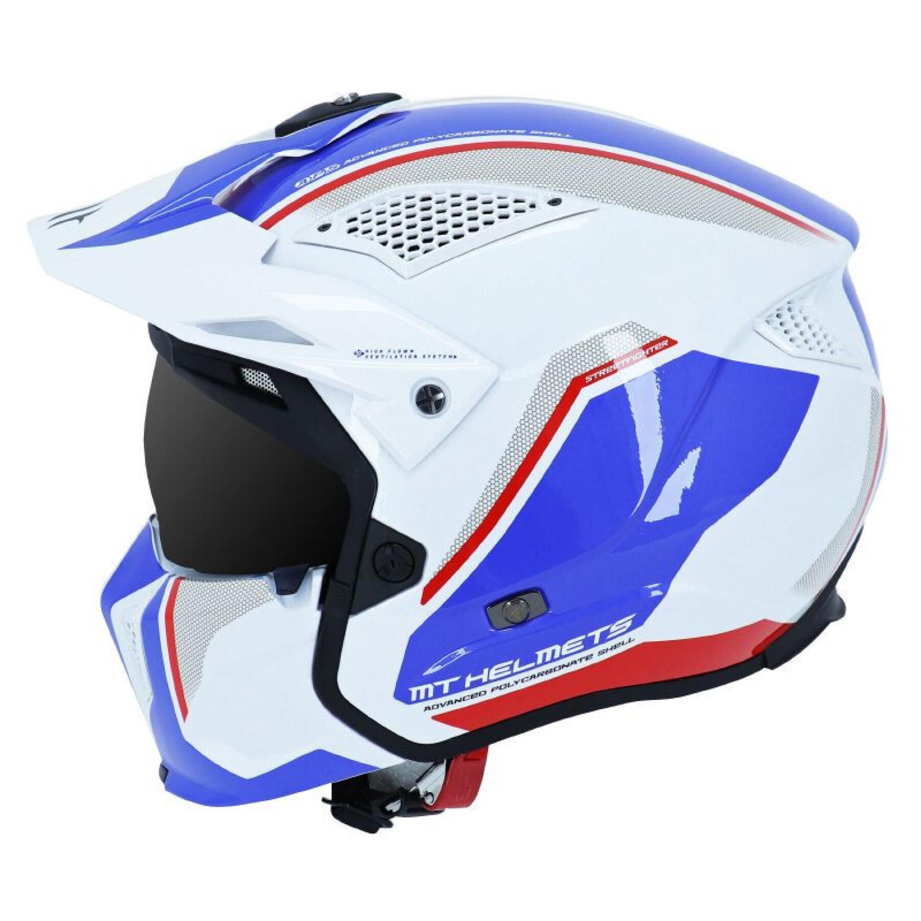 Dark convertible single shield helmet with removable chin strap MT Helmets MT STREetFIGHTER SV SKULL(delivered with an additional blue shield)