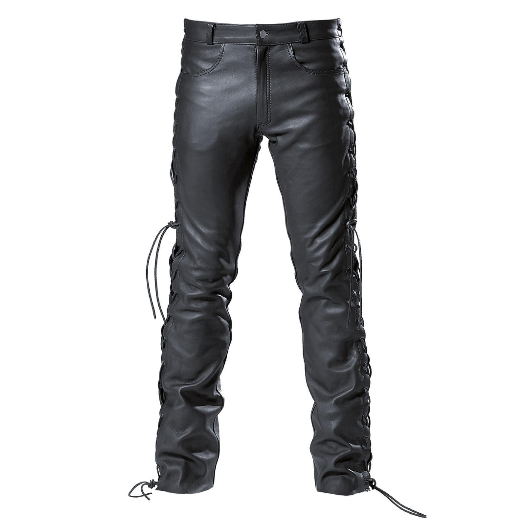 Leather motorcycle pants with laces GMS