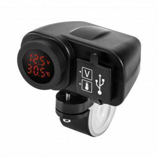 Motorcycle cigar lighter 2 usb power supply: temperature + voltage info Booster